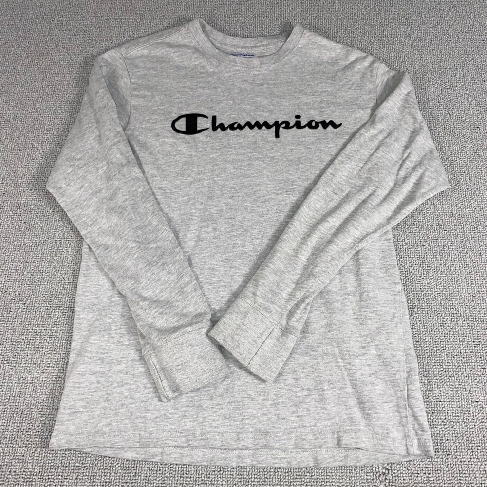 Champion Long Sleeve Shirt Mens Small Gray Authentic Athletic Logo Tee 2514-12